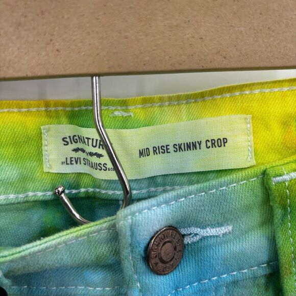 Signature by Levi Strauss Mid Rise Skinny Crop Jeans 8 Tie Dye Distressed Y2K - Picture 8 of 14